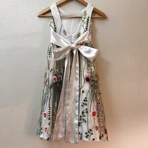 JJs House White Floral Embroidered Girls' Formal Dress with Satin Bow